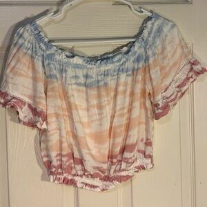 Ocean‎ Drive orange pink and blue tie Dye off shoulder Crop top
